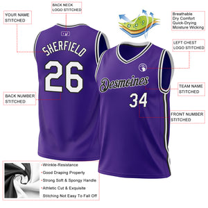 Custom Purple White-Black Authentic Throwback Basketball Jersey