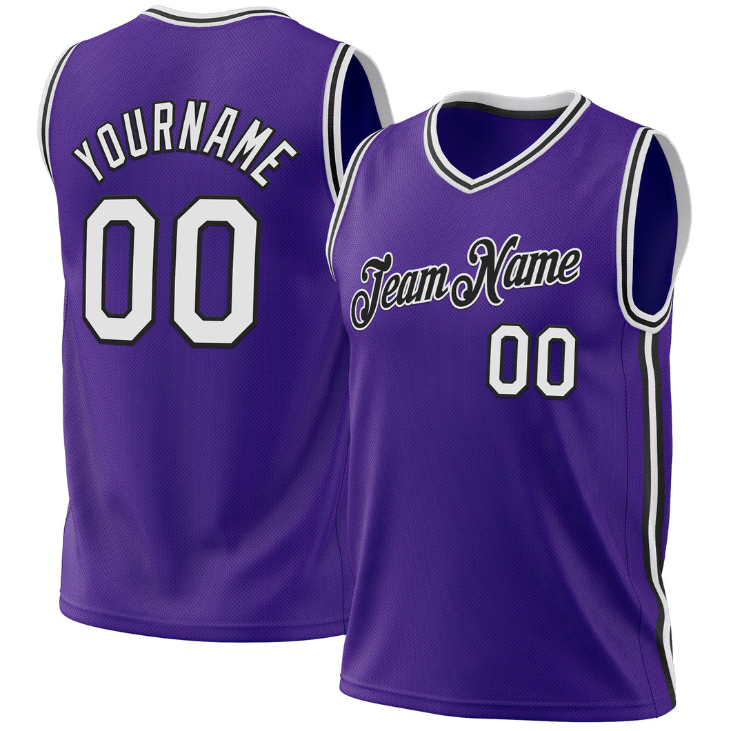 Custom Purple White-Black Authentic Throwback Basketball Jersey