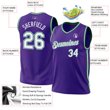 Load image into Gallery viewer, Custom Purple White-Kelly Green Authentic Throwback Basketball Jersey
