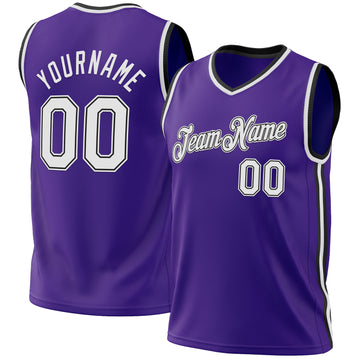 Custom Purple White-Black Authentic Throwback Basketball Jersey