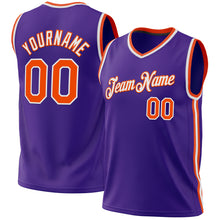 Load image into Gallery viewer, Custom Purple Orange-White Authentic Throwback Basketball Jersey
