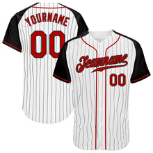 Load image into Gallery viewer, Custom White Black Pinstripe Red-Black Authentic Raglan Sleeves Baseball Jersey
