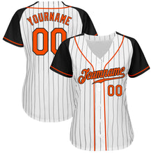 Load image into Gallery viewer, Custom White Black Pinstripe Orange-Black Authentic Raglan Sleeves Baseball Jersey
