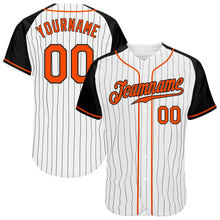 Load image into Gallery viewer, Custom White Black Pinstripe Orange-Black Authentic Raglan Sleeves Baseball Jersey
