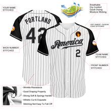 Load image into Gallery viewer, Custom White Black Pinstripe Black-Gray Authentic Raglan Sleeves Baseball Jersey
