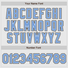 Load image into Gallery viewer, Custom White Black Pinstripe Light Blue-Black Authentic Raglan Sleeves Baseball Jersey
