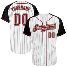 Load image into Gallery viewer, Custom White Black Pinstripe Crimson-Black Authentic Raglan Sleeves Baseball Jersey
