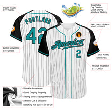 Load image into Gallery viewer, Custom White Black Pinstripe Teal-Black Authentic Raglan Sleeves Baseball Jersey
