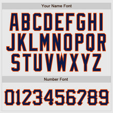 Load image into Gallery viewer, Custom White Navy Pinstripe Navy-Orange Authentic Raglan Sleeves Baseball Jersey

