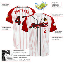 Load image into Gallery viewer, Custom White Red Pinstripe Black-Red Authentic Raglan Sleeves Baseball Jersey
