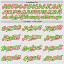 Load image into Gallery viewer, Custom White Red Pinstripe Red-Neon Green Authentic Raglan Sleeves Baseball Jersey
