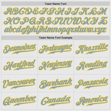 Load image into Gallery viewer, Custom White Light Blue Pinstripe Light Blue-Gold Authentic Raglan Sleeves Baseball Jersey
