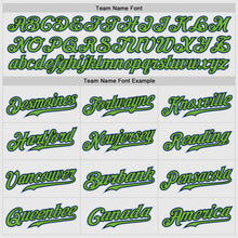 Load image into Gallery viewer, Custom White Light Blue Pinstripe Light Blue-Neon Green Authentic Raglan Sleeves Baseball Jersey
