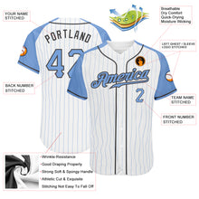 Load image into Gallery viewer, Custom White Light Blue Pinstripe Light Blue-Steel Gray Authentic Father&#39;s Day Raglan Sleeves Baseball Jersey
