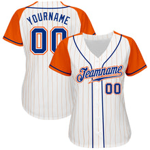 Load image into Gallery viewer, Custom White Orange Pinstripe Royal-Orange Authentic Raglan Sleeves Baseball Jersey
