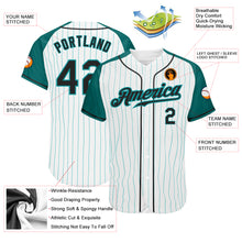 Load image into Gallery viewer, Custom White Aqua Pinstripe Black-Aqua Authentic Raglan Sleeves Baseball Jersey
