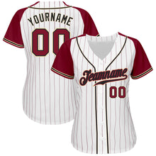 Load image into Gallery viewer, Custom White Crimson Pinstripe Crimson-Cream Authentic Raglan Sleeves Baseball Jersey
