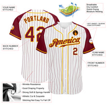 Load image into Gallery viewer, Custom White Crimson Pinstripe Crimson-Gold Authentic Raglan Sleeves Baseball Jersey
