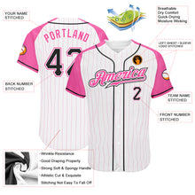 Load image into Gallery viewer, Custom White Pink Pinstripe Black-Pink Authentic Raglan Sleeves Baseball Jersey
