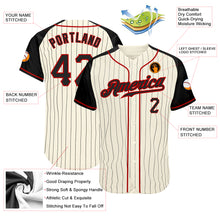 Load image into Gallery viewer, Custom Cream Black Pinstripe Black-Red Authentic Raglan Sleeves Baseball Jersey
