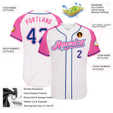 Load image into Gallery viewer, Custom White Pink Pinstripe Royal-Pink Authentic Raglan Sleeves Baseball Jersey
