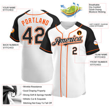 Load image into Gallery viewer, Custom White Black-Orange Authentic Raglan Sleeves Baseball Jersey
