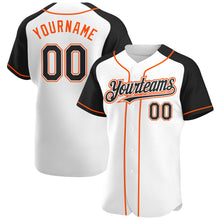 Load image into Gallery viewer, Custom White Black-Orange Authentic Raglan Sleeves Baseball Jersey
