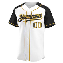 Load image into Gallery viewer, Custom White Old Gold-Black Authentic Raglan Sleeves Baseball Jersey
