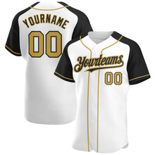 Load image into Gallery viewer, Custom White Old Gold-Black Authentic Raglan Sleeves Baseball Jersey
