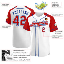 Load image into Gallery viewer, Custom White Red-Royal Authentic Raglan Sleeves Baseball Jersey
