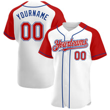 Load image into Gallery viewer, Custom White Red-Royal Authentic Raglan Sleeves Baseball Jersey

