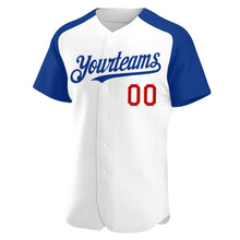 Load image into Gallery viewer, Custom White Royal-Red Authentic Raglan Sleeves Baseball Jersey
