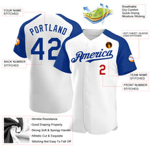 Load image into Gallery viewer, Custom White Royal-Red Authentic Raglan Sleeves Baseball Jersey
