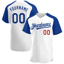 Load image into Gallery viewer, Custom White Royal-Red Authentic Raglan Sleeves Baseball Jersey
