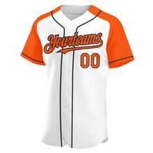 Load image into Gallery viewer, Custom White Orange-Black Authentic Raglan Sleeves Baseball Jersey
