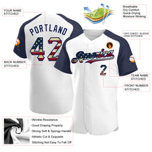 Load image into Gallery viewer, Custom White Vintage USA Flag-Navy Authentic Raglan Sleeves Baseball Jersey
