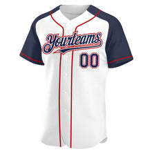 Load image into Gallery viewer, Custom White Navy-Red Authentic Raglan Sleeves Baseball Jersey
