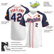 Load image into Gallery viewer, Custom White Navy-Red Authentic Raglan Sleeves Baseball Jersey
