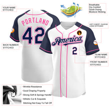 Load image into Gallery viewer, Custom White Navy-Pink Authentic Raglan Sleeves Baseball Jersey

