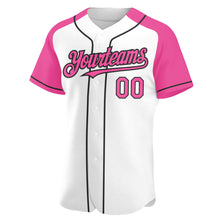 Load image into Gallery viewer, Custom White Pink-Black Authentic Raglan Sleeves Baseball Jersey
