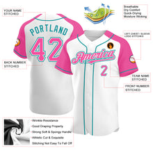Load image into Gallery viewer, Custom White Pink-Teal Authentic Raglan Sleeves Baseball Jersey
