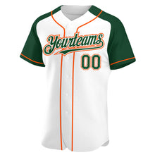 Load image into Gallery viewer, Custom White Green-Orange Authentic Raglan Sleeves Baseball Jersey
