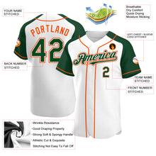 Load image into Gallery viewer, Custom White Green-Orange Authentic Raglan Sleeves Baseball Jersey
