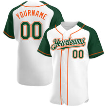 Load image into Gallery viewer, Custom White Green-Orange Authentic Raglan Sleeves Baseball Jersey
