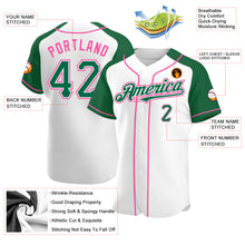 Load image into Gallery viewer, Custom White Kelly Green-Pink Authentic Raglan Sleeves Baseball Jersey
