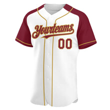 Load image into Gallery viewer, Custom White Crimson-Old Gold Authentic Raglan Sleeves Baseball Jersey

