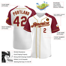 Load image into Gallery viewer, Custom White Crimson-Old Gold Authentic Raglan Sleeves Baseball Jersey
