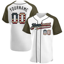 Load image into Gallery viewer, Custom White Vintage USA Flag-Black Authentic Raglan Sleeves Baseball Jersey
