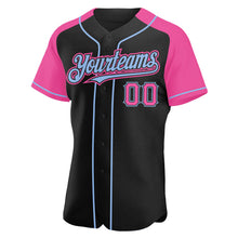 Load image into Gallery viewer, Custom Black Pink-Light Blue Authentic Raglan Sleeves Baseball Jersey
