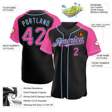 Load image into Gallery viewer, Custom Black Pink-Light Blue Authentic Raglan Sleeves Baseball Jersey
